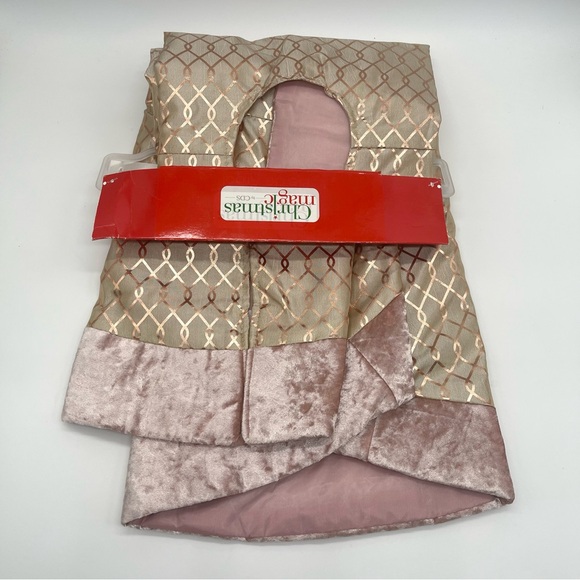 Christmas Magic Gold & Blush Velvet Tree Skirt 48" Elegant Holiday Decor New - Picture 2 of 4
